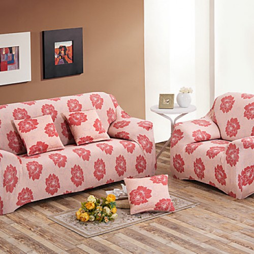 Printed Tight All-inclusive Sofa Towel Slipcover Slip-resistant Fabric Elastic Sofa Cover  Coffee/pink  
