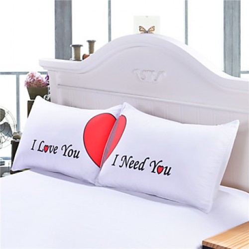 Set of 2 LOVE Cute Pillow Cases Heart Together Sup...