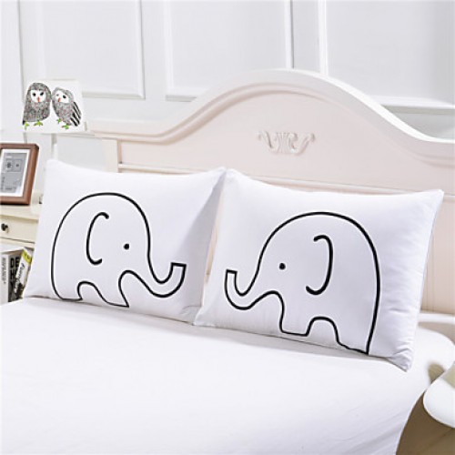 Decorative Pillow Case a Pair of Elephants Body Pi...